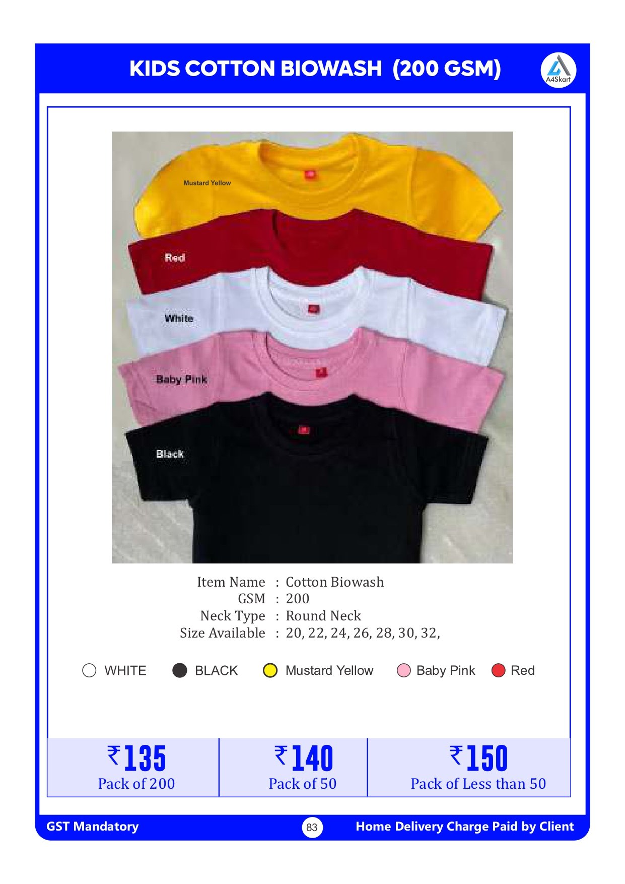 Kids Cotton Biowash 200 GSM